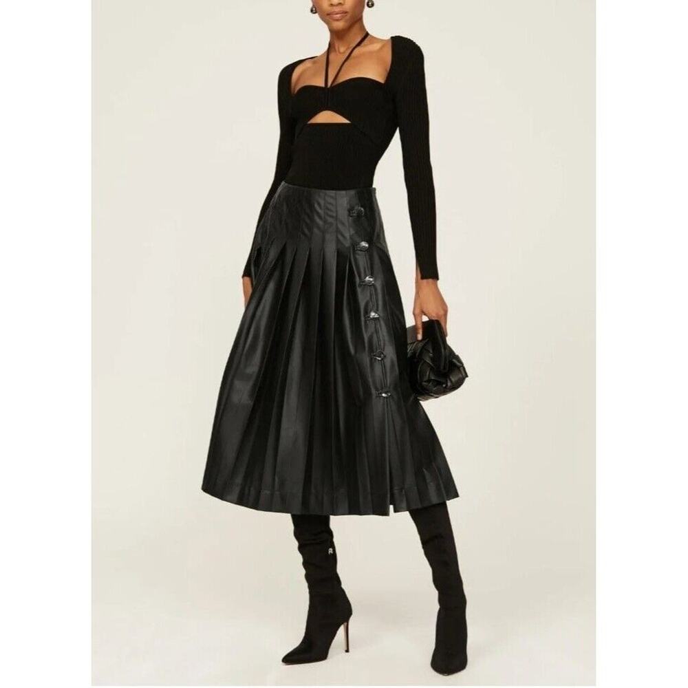 RTR sz 34 /2 Altuzarra tullia solid black faux leather pleated side button skirt